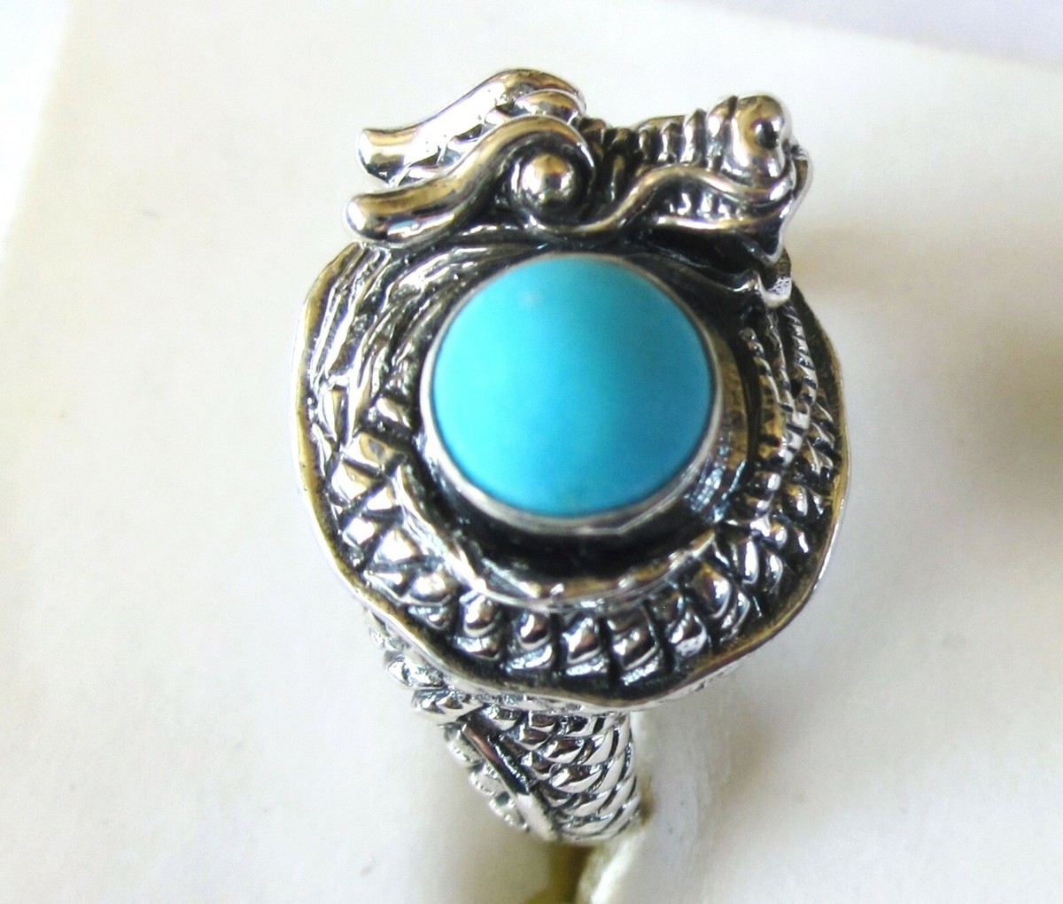 Sleeping Beauty Turquoise Dragon Ring / size 4.75 / 925 Sterling 