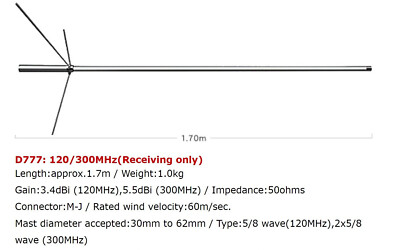 BASE ANTENNA - DIAMOND D777 120/300MHz AIRBAND - MOUNTING