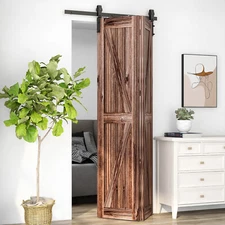 3FT-10FT Bi-Folding Sliding Barn Door Hardware Kit, Black Flat Track & Roller