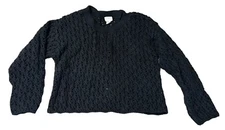 Moda Int’l Vintage 90’s Crop Open Knit Cotton Black Sweater Women’s Large Grunge