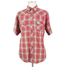 Wrangler Wrancher shirt men's XL extra large red plaid Pearl snap short sleeve