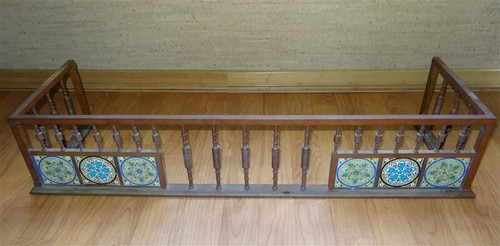 Antique Fireplace Fender Brass/Copper With Decorative Ceramic Tiles * AS IS