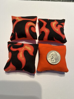 4 Orange Flame ( Orange Back)  Mini cornhole, bean bags, 2'' X 2''