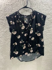 Buffalo By David Bitton Black Floral Fabric Short Sleeve Shirt Womens Size M