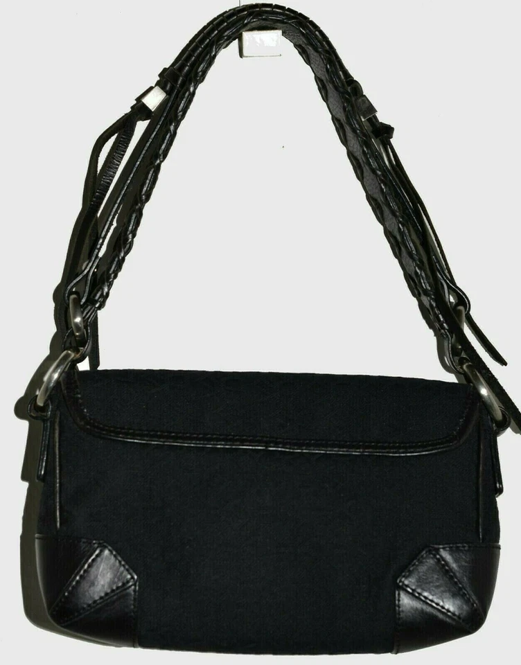 Bolso de mano de cuero jacquard DKNY para mujer pequeño bolso de hombro grueso trenzado negro en muy buen estado Foto 2 de 4