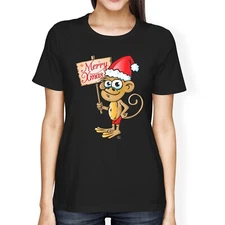 1Tee Womens Loose Fit Christmas Cheeky Monkey with Santa Hat T-Shirt