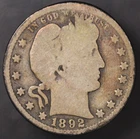 1892 BARBER QUARTER FRESH FROM AN OLD COLLECTION-TONED -LOT AA-5091