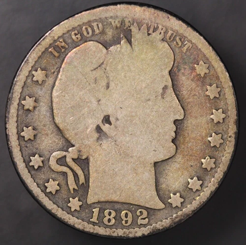 1892 BARBER QUARTER FRESH FROM AN OLD COLLECTION-TONED -LOT AA-5091