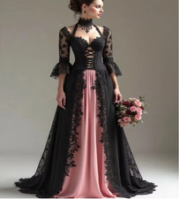 Gothic Pink And Black Wedding Dress With Lace Elegant A Line Bridal Gowns