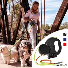 3M Dual Dog Leash Retractable with Light Poop Bag Holder Reflective Automatic Do