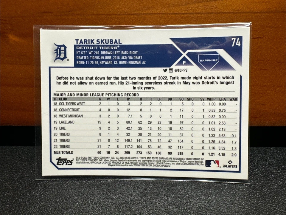 2023 Topps Chrome Sapphire Edition TARIK SKUBAL Detroit Tigers #74 - Image 2 of 2