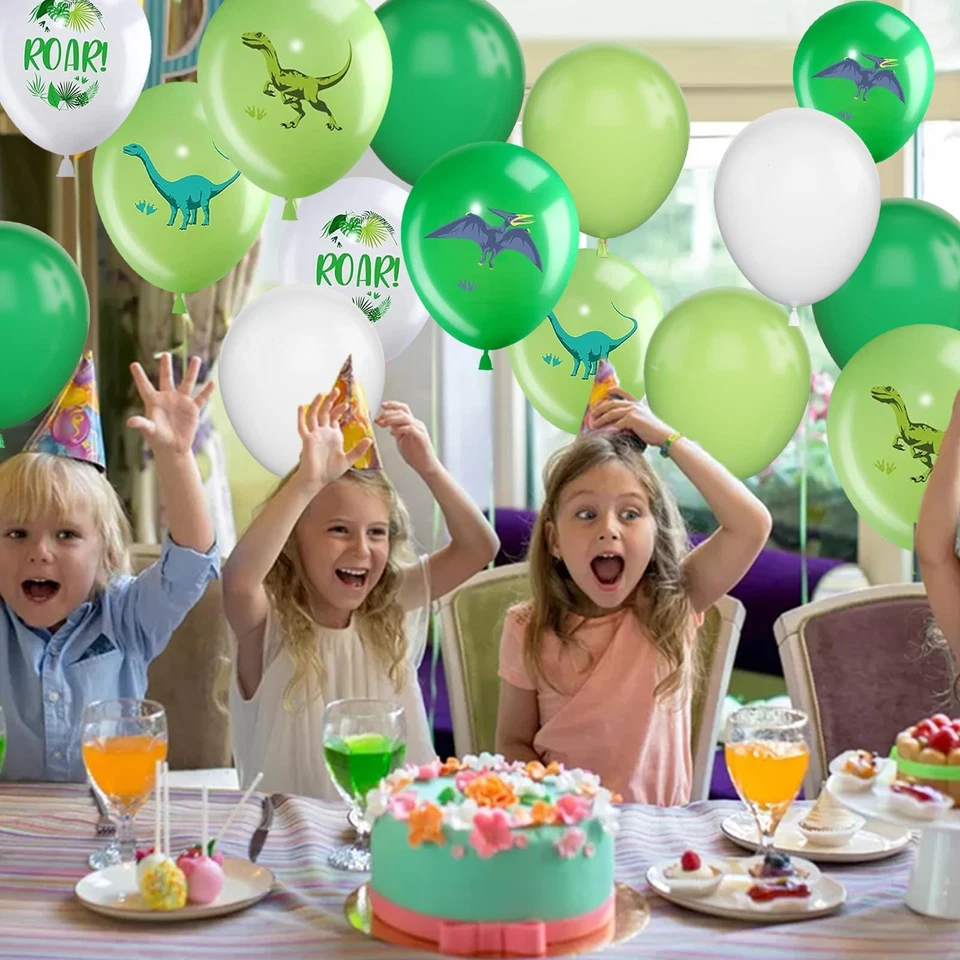 Globos de dinosaurio 12 pulgadas - látex verde y blanco para decoraciones de fiestas Foto 4 de 4