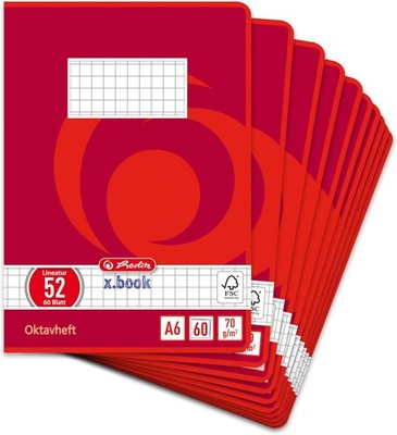 Herlitz 285635 Oktavheft A6, 60 Blatt FSC Mix, Wirbel 10 Stück