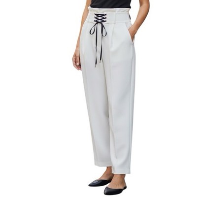 IRO Belted Lace Tie Pleated Trousers Ivory Size 8 NWOT