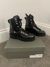 Stivali stringati Allsaints Franka in pelle nero argento taglia 36 nuovi con scatola