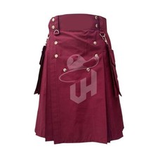 Men  s Burgundy Gothic Utility Kilt with Cargo Pockets   Sizes 28" to 60"