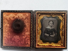 Incredible Antique Woman In Dress & Locket w/Hair DAGUERREOTYPE Dated 1857