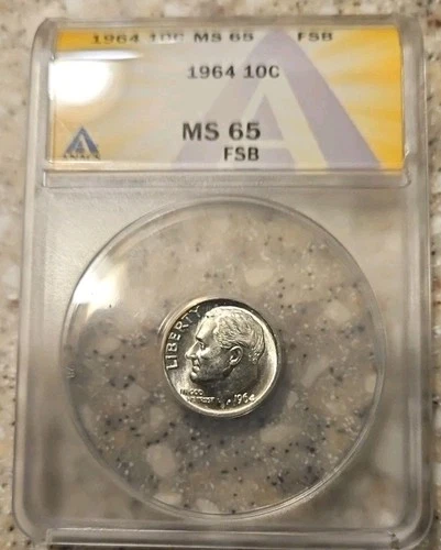 1964 Roosevelt Silver Dime, Anacs Graded MS65 Full Split Bands