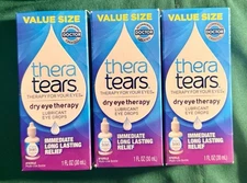 (3) Thera Tears Value Size Dry Eye Therapy Lubricant Drops 1oz 30ml Exp 03/26