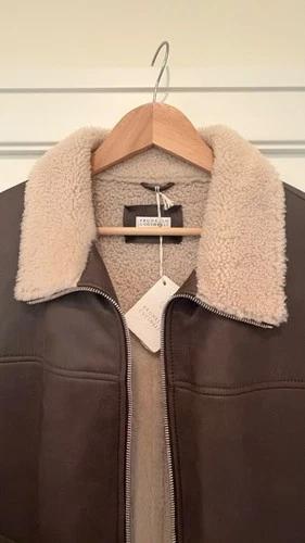 Brunello Cucinelli Men's Leather Shearling Jacket Coat Dark Brown XL NWT image 4