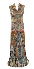 Unity World Women Dress Medium Brown Tan Beige V-neck Sleeveless Print