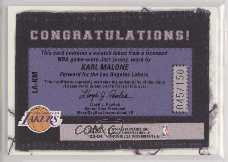 2003-04 Fleer Patchworks Licensed Apparel Team Name /150 Karl Malone Patch HOF - Image 2 of 2