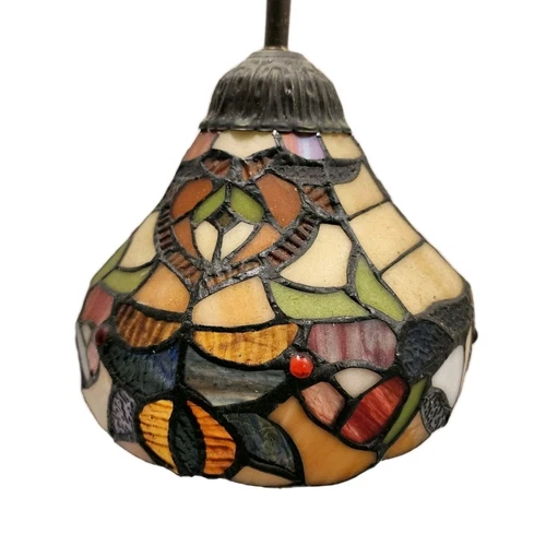 Vintage Hanging Pendant Light Fixture Tiffany Style Stained Glass Bronze. Bar