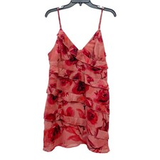 Wild Fable Women's V Neck Sleeveless Floral Ruffle Mini Dress Pink Red Size L