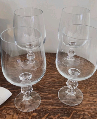 4- Bohemian Claudia CzechCrystal Wine Water Glasses  ︎ Faceted Ball Stem 7x2.25''
