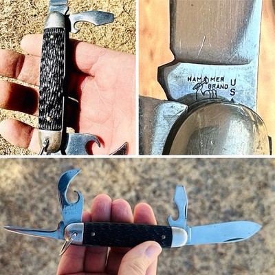 Vintage 4 Blade HAMMER BRAND Pocket Knife Multi-Tool USA 1945-55 EXCELLENT COND.