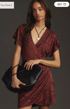 By Anthropologie V-Neck Faux-Wrap Knit Mini Dress 