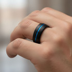 8mm Men’s Black Tungsten Ring With Brushed Domed Design and Blue Center Groove — photo 6