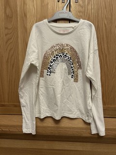 Camiseta Top Niñas F&F Crema Lentejuelas Arco Iris Manga Larga Algodón Edad 9 10 Años