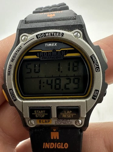 Vintage 1990’s Mens Timex Ironman Triathlon 8 Lap Watch Indiglo 41mm