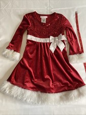 Toddle Girl Bonnie Jean Fur Trim Sequined Red Velvet Holiday Dress 4T Sku#7