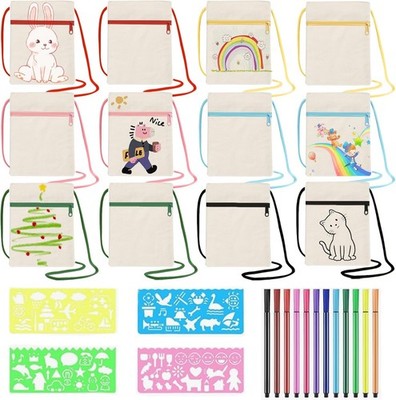 Joycabin 12 Stück Stoffbeutel zum Bemalen für Kinder, 18 x 12 cm DIY Blanko S
