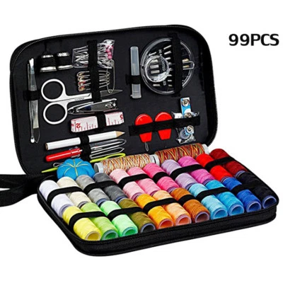 GDRASUYA10 99Pcs Portable Sewing Box Kit Home Travel Sewing Threads Scissors Needles Set
