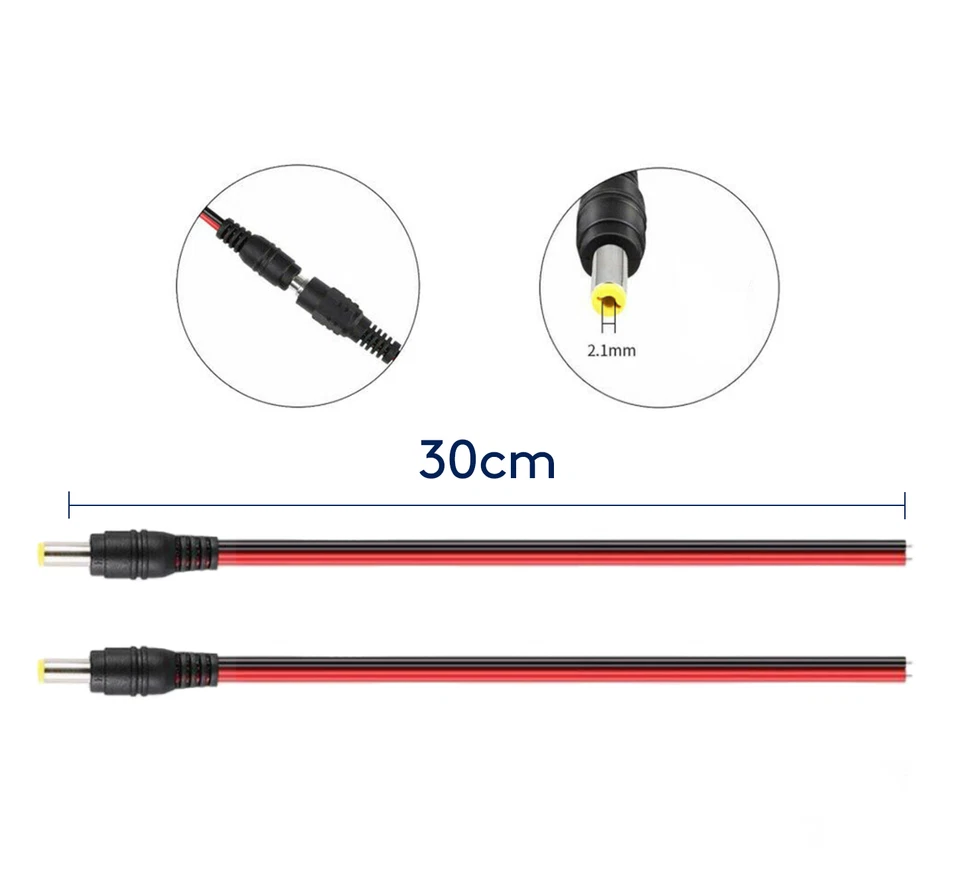 DC Power Pigtail Cable Plug 18AWG 2.1mm x 5.5mm 12V 5A Male Connector Pack Lot - Image 3 of 4