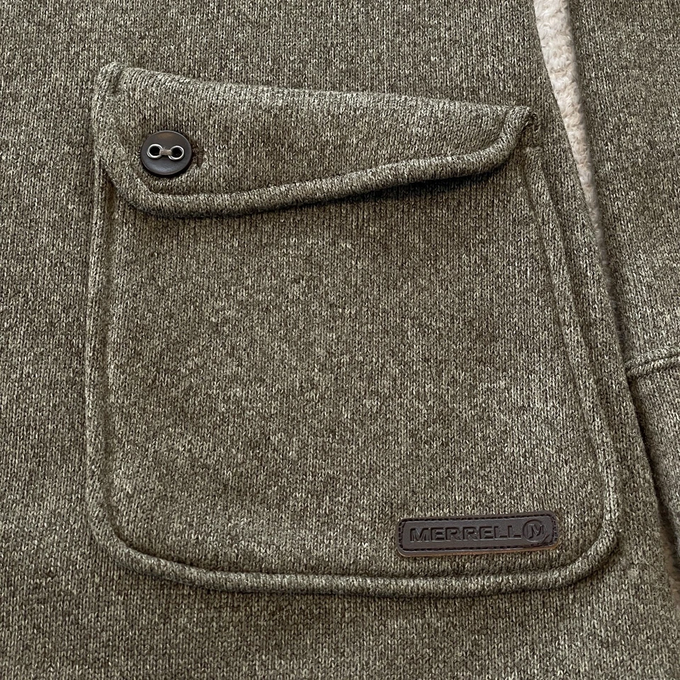 Merrell Womens L Delilah Olive Green Sweater Jacket Hooded Fleece Lined Full Zip - Image 4 of 4