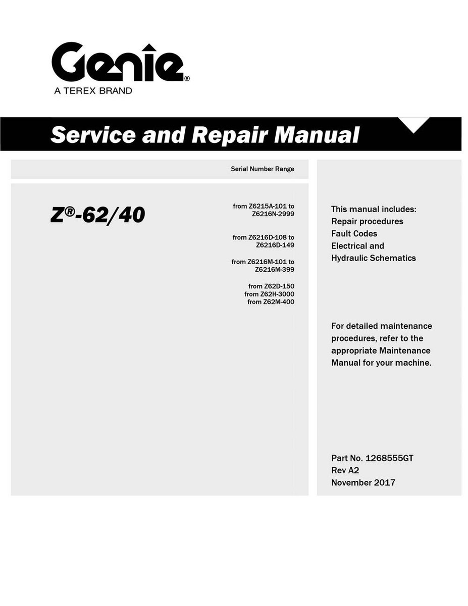 Terex Genie Z-62/40 Repair Service Workshop Manual