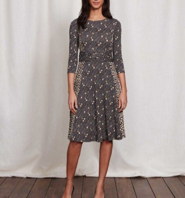 boden hotchpotch jersey dress Boden Dress 4 Midi Jersey Knit Anna Black Hotchpotch Floral Tie Belt Modest