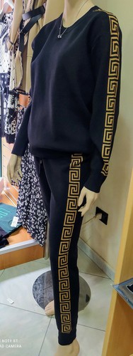 Completo donna maglia pantalone sportivo nero tuta fashion disegno Versace  | eBay