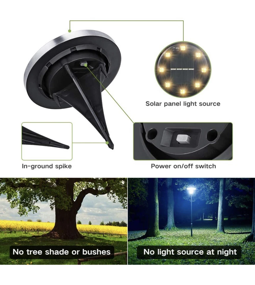 (PACK DE 12) Luces solares en el suelo al aire libre enterradas lámpara disco LED césped camino jardín Foto 4 de 4