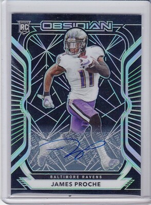 2020 Panini Obsidian Aurora Green Auto RC JAMES PROCHE 18/50 Ravens