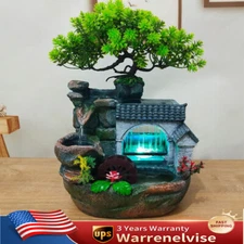 Mini Rockery Fountain Waterfall Feng Shui Desktop Water Decors With LED Light