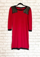 Spense Long Sleeve Red Sweater Midi Dress Faux Leather Accents Womens Small