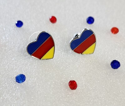 Blue Red Yellow Post Earrings Heart Shape 002