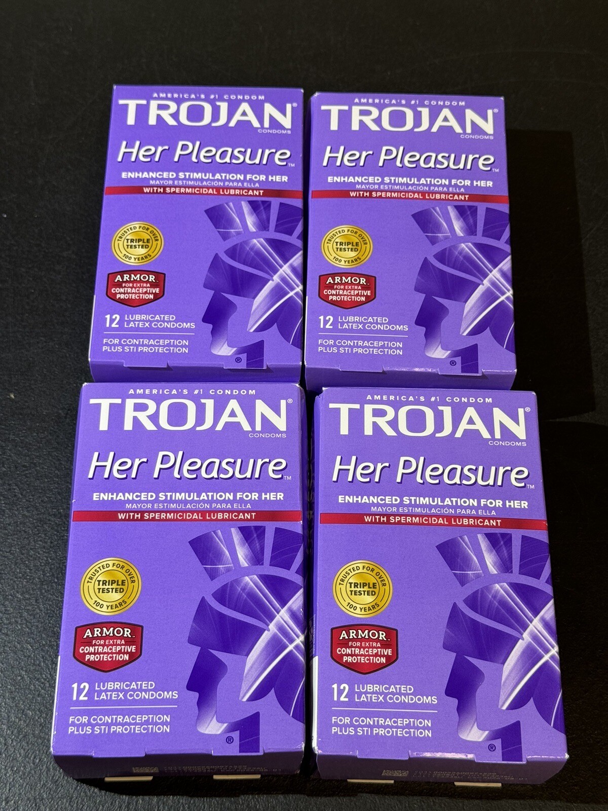 Trojan Her Pleasure Spermicidal Lubricated Latex Condoms 12ct Lot Of 4 Boxes eBay