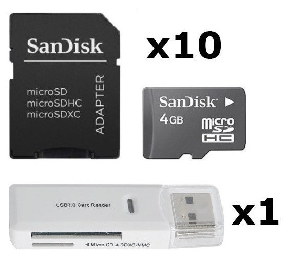 10 Pack SanDisk 4GB MicroSD Micro SDHC Class SDSDQAB-004G Memory Card  Adapter
