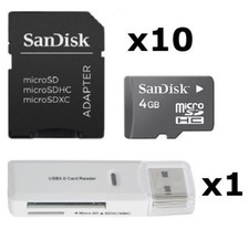 10 Pack SanDisk 4GB MicroSD Micro SDHC Class 4 SDSDQAB-004G Memory Card Adapter
